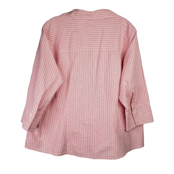 Talbots Women's Plus 1X Pink Striped Long Sleeve Button Up Shirt Collared - Picture 3 of 8